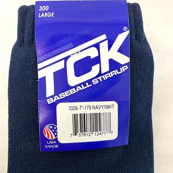 TCK Baseball Knee High Stirrups (300B, 7in) Navy with White Stripes Large Mens - Picture 2 of 5
